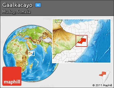 Physical Location Map of Gaalkacayo, highlighted country