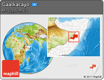 Physical Location Map of Gaalkacayo, highlighted country