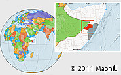 Political Location Map of Gaalkacayo, highlighted country, highlighted parent region