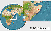 Satellite Location Map of Gaalkacayo, within the entire country