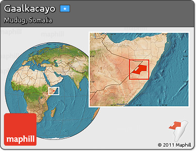 Satellite Location Map of Gaalkacayo