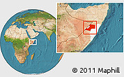 Satellite Location Map of Gaalkacayo, highlighted parent region