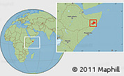 Savanna Style Location Map of Gaalkacayo, within the entire country