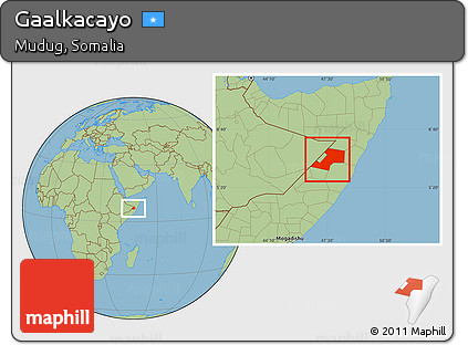 Savanna Style Location Map of Gaalkacayo