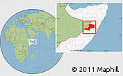 Savanna Style Location Map of Gaalkacayo, highlighted country