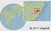 Savanna Style Location Map of Gaalkacayo, hill shading