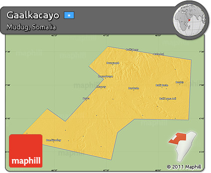 Savanna Style Map of Gaalkacayo, single color outside