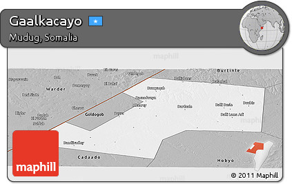 Gray Panoramic Map of Gaalkacayo