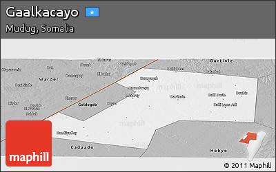 Gray Panoramic Map of Gaalkacayo
