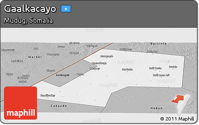 Gray Panoramic Map of Gaalkacayo
