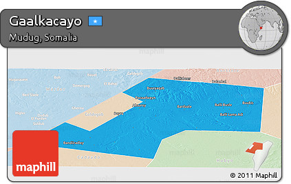 Political Panoramic Map of Gaalkacayo, lighten