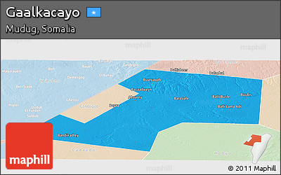 Political Panoramic Map of Gaalkacayo, lighten