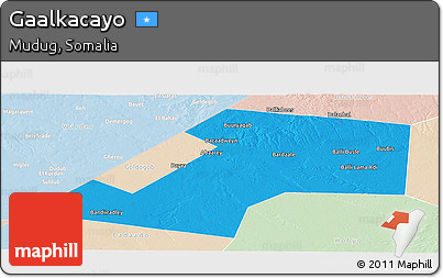 Political Panoramic Map of Gaalkacayo, lighten