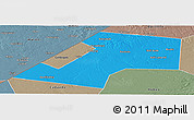 Political Panoramic Map of Gaalkacayo, semi-desaturated