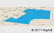 Political Panoramic Map of Gaalkacayo, shaded relief outside