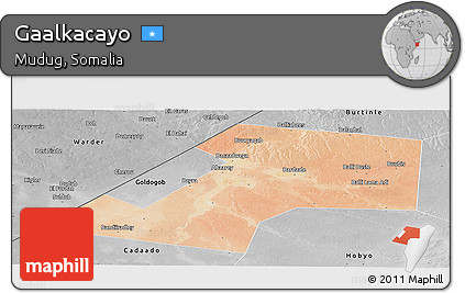 Satellite Panoramic Map of Gaalkacayo, desaturated