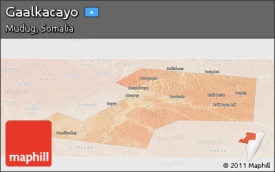 Satellite Panoramic Map of Gaalkacayo, lighten
