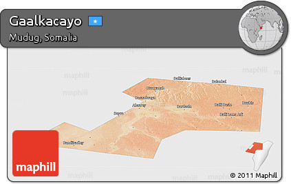 Satellite Panoramic Map of Gaalkacayo, single color outside