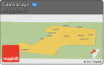 Savanna Style Panoramic Map of Gaalkacayo, single color outside