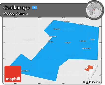 Political Simple Map of Gaalkacayo, single color outside