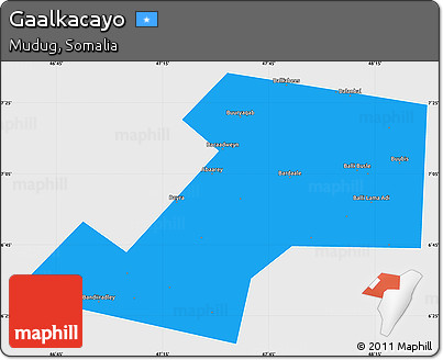 Political Simple Map of Gaalkacayo, single color outside
