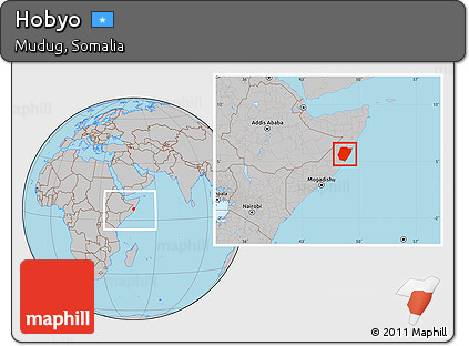 Gray Location Map of Hobyo, within the entire country