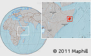 Gray Location Map of Hobyo, within the entire country, hill shading