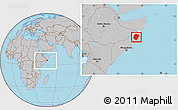 Gray Location Map of Hobyo, highlighted parent region, within the entire country