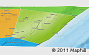 Physical Panoramic Map of Xarardheere (Harardere), political outside