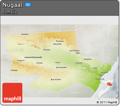 Physical 3D Map of Nugaal, lighten, semi-desaturated