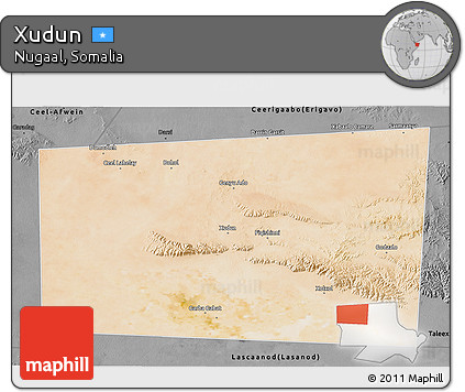 Satellite 3D Map of Xudun, darken, desaturated