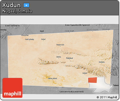 Satellite 3D Map of Xudun, darken, desaturated