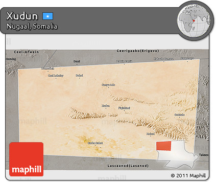 Satellite 3D Map of Xudun, darken, semi-desaturated
