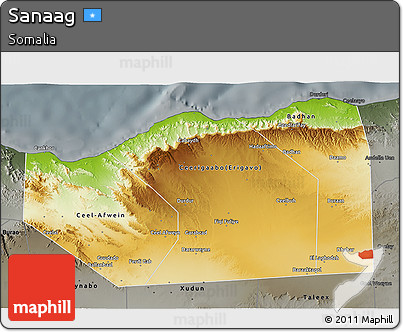 Physical 3D Map of Sanaag, darken, semi-desaturated