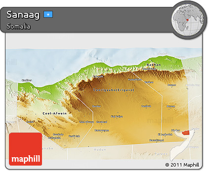 Physical 3D Map of Sanaag, lighten