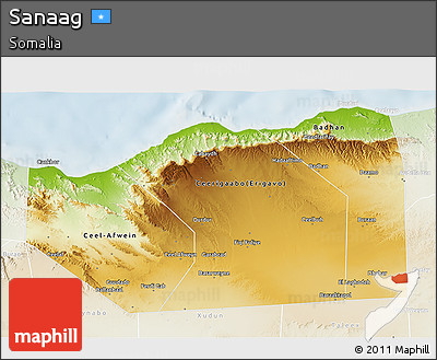 Physical 3D Map of Sanaag, lighten