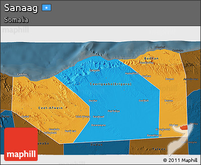 Political 3D Map of Sanaag, darken