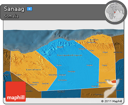 Political 3D Map of Sanaag, darken