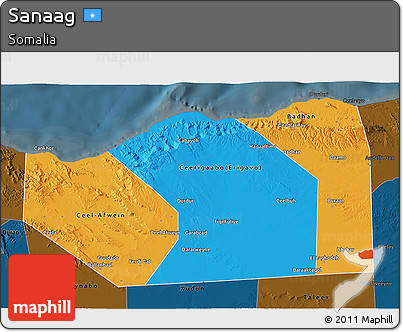 Political 3D Map of Sanaag, darken