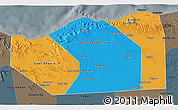 Political 3D Map of Sanaag, darken, semi-desaturated