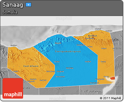 Political 3D Map of Sanaag, desaturated