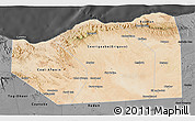 Satellite 3D Map of Sanaag, darken, desaturated