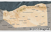 Satellite 3D Map of Sanaag, darken, semi-desaturated