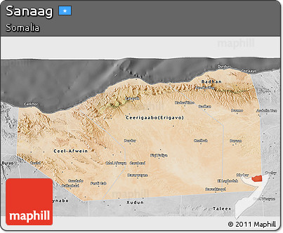 Satellite 3D Map of Sanaag, desaturated