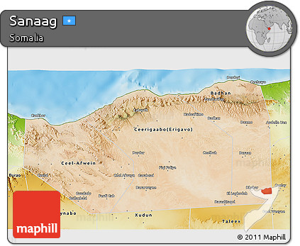 Satellite 3D Map of Sanaag, physical outside