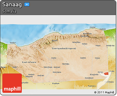 Satellite 3D Map of Sanaag, physical outside