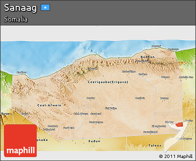 Satellite 3D Map of Sanaag, physical outside