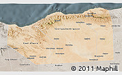 Satellite 3D Map of Sanaag, semi-desaturated