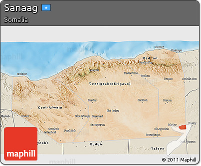 Satellite 3D Map of Sanaag, shaded relief outside