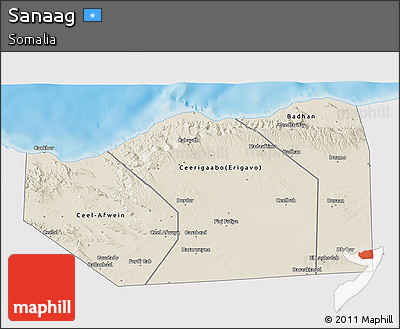 Shaded Relief 3D Map of Sanaag, single color outside